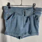 Forever 21 Denim Crossover Belted High Waist Shorts Medium Blue Jean Fold Hem Photo 0