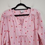 st. john's bay St. John Bay Stripes Embroidered Floral 3/4 Sleeve Blouse Red Pink Size 2X Photo 2