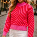 Sugar + Lips Chevron Sweater Hot Pink Red Cozy Knit Buttery Soft Modern Trendy Size M Photo 0