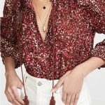 Ulla Johnson Lillian Burgundy Red Floral Puff Sleeve Ruffle Tassel Top Size 2 Photo 0