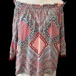 Grand & Greene off the shoulder ruffled sleeves w/ pom pom trim cute & colorful Red Size L Photo 1