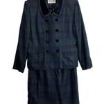 Le Suit  Petite Plaid Skirt 2 piece Suit Green Blue Black Size 8P Preppy Classic Photo 1