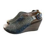 Pikolinos Benissa Laser Cut Green Leather Wedge Sandals Leather Size 38 7.5 Photo 1