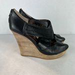 Seychelles  Sandals Womens 8.5 Black Leather Wedge Stacked‎ Heel Criss Cross Photo 1