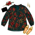 Soft Surroundings  Hunter Green Metallic Floral Blouse NWT Women’s M Photo 0