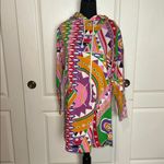 80s VTG VIBRANT GEOMETRIC HOODED SWEATSHIRT DRESS Pink Size M Photo 4