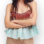 Free People L2146 Turquoise Instant Crush Printed Top Women's Size Large NEW Photo 0