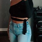 Black Ribbed Side Tie Crop Top Size L Photo 0