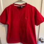 Liz Sport Red Crew Neck T-Shirt Cotton Blend Embroidered Logo Casual Photo 0