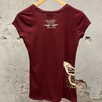 Harley Davidson Women’s Maroon Butterfly Wraparound Y2K Style T-Shirt Medium M Photo 4