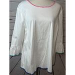 Talbots  Blouse Womens size XL Extra Large Shirt White Rainbow Poplin Flare Cuff Photo 5