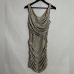 EXPRESS  Champagne Metallic Ruched Sleeveless Bodycon Mini Y2K Dress Size 10 Photo 2