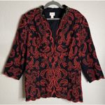 Chico's  3 US XL Womens Black Red Embroidered Beaded Jacket Paisley Holiday Photo 0