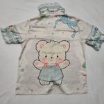 Women’s Kawaii Top Teddy Bear Ruffles Button Shirt Pajama Lounge size Small Photo 1