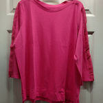 Appleseed's Size 1X Pink 3/4 Sleeves Crochet Detail Boat Neck Bateau T Photo 0