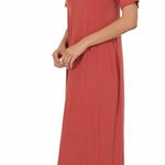 Zenana Outfitters Brick Red V-Neck Maxi Dress Photo 0