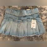 ZARA Denim mini skirt with double belt and box pleats Photo 2