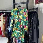 ZARA Green Floral Satin Mini Dress with Keyhole Neckline Photo 1