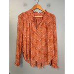 Free People  Lela Floral Smocked Ruffle Blouse Coral Size Medium Boho Sheer Photo 2