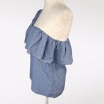 Joe’s Collection One Shoulder Ruffle Gingham Top Blue White Size Small Photo 3