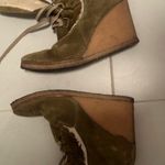 Strenesse Blue suede tall boots lace up wedge rubber sole whitish faux fur 9 Photo 6