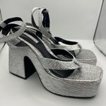 Topshop high platform silver metallic ankle strap sandals women Size 7 Photo 4