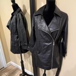 Faux leather jacket pu leather coat trench parka fall coat motorcycle jacket Black Size XS Photo 4