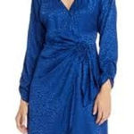 Parker | 10 | Linda Cheetah-Print Faux-Wrap Dress Short Silk Mini Cobalt Blue Photo 0