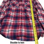 EXPRESS  Boyfriend Red and Blue Sparkle Panel Plaid Long Sleeve Button Up Size M Photo 10