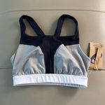 ASICS  NWT Colorblock Sports Bra‎ Light Support Racerback Navy Gray White Small Photo 3