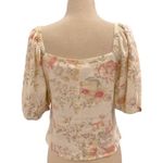 Puff Sleeve Floral Sweetheart Neck Linen Prairie Style Top Pink Size XS Photo 6