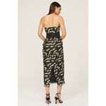 Shoshanna RTR Sz 4 Valerie Black Gold Leaf Strapless Bow Waist Midi Dress Photo 2
