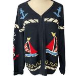 CRAZY HORSE by Liz Claiborne Nautical Rib Knit Full Zip Oversized Sweater Size S Photo 0