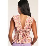 Lulus Peplum Top Flirtatious Blooms Multi Floral Ruffled Sleevelees Orange Sz S Photo 9
