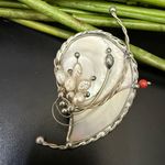 Vintage Unsigned Handcrafted Silver Mother of Pearl Wire Rice Pearl Coral Brooch Photo 0