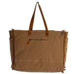 NWT Boutique Boho Sonoran Sands Weekender Patchwork Canvas Bag Brown Photo 2