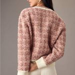 Anthropologie Maeve By Anthroplogie Tweed Lurex Coatigan Pink Cream Gold Button Size Medium Photo 1