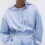ZARA Light Blue Satin Hoodie Photo 0