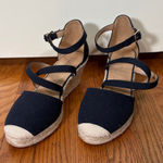 Talbots Lyndsay Strappy Canvas Espadrille Wedges Indigo Navy size 9.5 nautical Photo 0