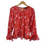 J.Crew  Winter‎ Garden Top in Poppy Fields Sz M Floral Bell Long Sleeve Preppy Photo 1