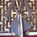 Anthropologie  Ruffle Chocolate Brown Velvet Silk Sheer Mesh Long Cardigan Medium Photo 0