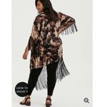 Torrid Brown&Black Tie Dye Fringe Kimono Sz.1/2 NWT Photo 2