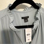 Ann Taylor Light Blue Micro Pleat Split Neck Shell XS Photo 3