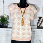 Vintage 80s 90s Knitted Cotton Top Diamond Pattern Pink Blouse Photo 0