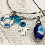 Silver Evil Eye Hamsa Charm Bangle Bracelet Photo 7