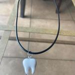 Handmade Y2K Gothic Punk PU leather Necklace , White Tooth pendant necklace Photo 0