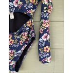 Ocean Pacific  OP Navy Blue Tropical Floral Flower Cutout Swimsuit Bathing Suit L Photo 3