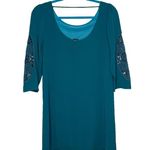 Dainty Hooligan Teal Scoop Neck Appliqué Sleeve Shift Dress Photo 4