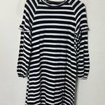 THE GREAT Stripe Ruffle Balloon Sleeve Mini Dress Black White Size 0 US / XS Photo 0