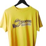 Distressed Vintage 80s Los Angeles Lakers World Champions T Shirt Yellow Medium Photo 1